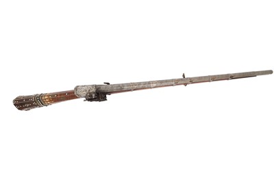 Lot 862 - λ A BONE AND MICROMOSAIC-INLAID OTTOMAN MIQUELET-LOCK RIFLE