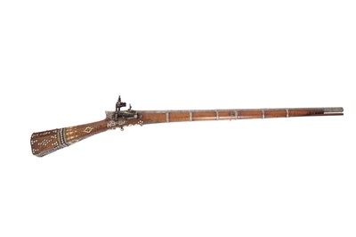 Lot 862 - λ A BONE AND MICROMOSAIC-INLAID OTTOMAN MIQUELET-LOCK RIFLE