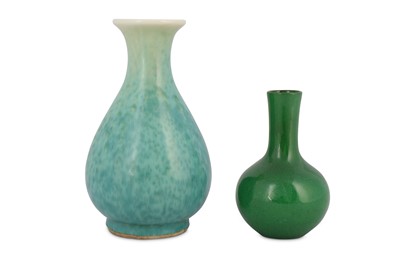 Lot 776 - TWO CHINESE GREEN-GLAZED VASES.