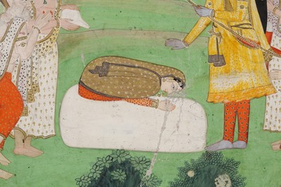 Lot 315 - AN ILLUSTRATION FROM A RAMAYANA SERIES: RAMA FORGIVING SITA AFTER THE FIRE TEST