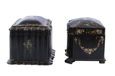 Lot 383 - Two Victorian Papier-Mâché and Mother-of-pearl Tea Caddies
