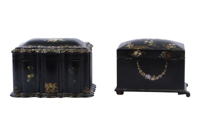 Lot 383 - Two Victorian Papier-Mâché and Mother-of-pearl Tea Caddies