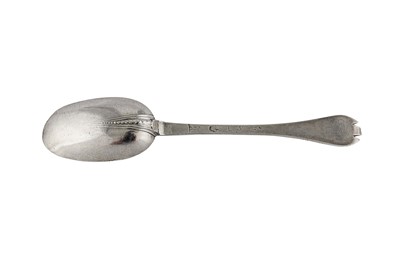 Lot 261 - A George I provincial Britannia standard silver dessert spoon, Exeter 1716, makers mark obliterated