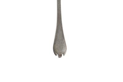 Lot 261 - A George I provincial Britannia standard silver dessert spoon, Exeter 1716, makers mark obliterated