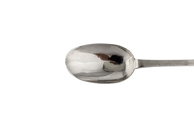 Lot 261 - A George I provincial Britannia standard silver dessert spoon, Exeter 1716, makers mark obliterated