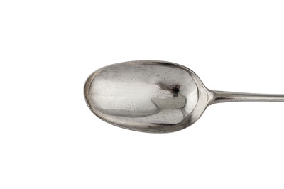 Lot 260 - An early George II sterling silver basting spoon, London 1728 by Richard Scarlett (reg. 24th June 1720)