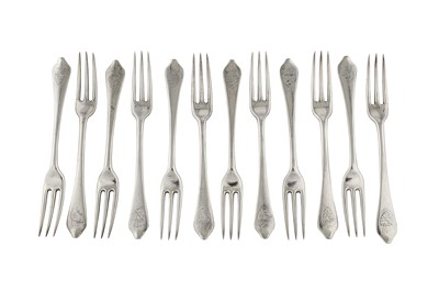 Lot 222 - A set of twelve Victorian sterling silver table forks, London 1880 by Francis Higgins
