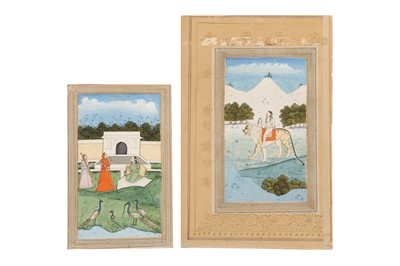 Lot 338 - A Sadhu Riding a Tiger in the Wilderness and a Courtly Lady in a Palatial Garden