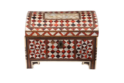 Lot 219 - λ A MOTHER-OF-PEARL AND TORTOISE SHELL-INLAID CASKET