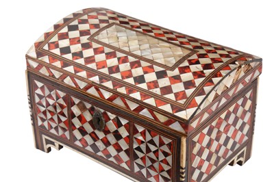 Lot 219 - λ A MOTHER-OF-PEARL AND TORTOISE SHELL-INLAID CASKET