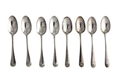 Lot 839 - A SET OF FOUR GEORGE II STERLING SILVER SHELL BACK TEASPOONS, LONDON CIRCA 1755 BY RICHARD HAWKINS (ACTIVE APPROXIMATELY 1751 - 1765)