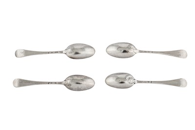 Lot 243 - A set of four George II sterling silver shell back teaspoons, London circa 1755 by Richard Hawkins (active approximately 1751-1765)