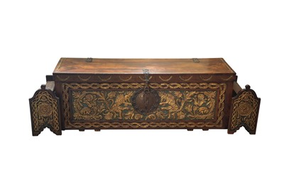 Lot 980 - A LARGE CARVED AND GILT HARDWOOD MARRIAGE CHEST