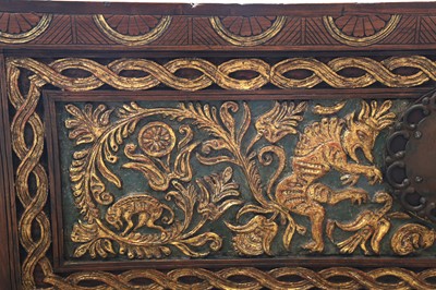 Lot 212 - A LARGE CARVED AND GILT HARDWOOD MARRIAGE CHEST