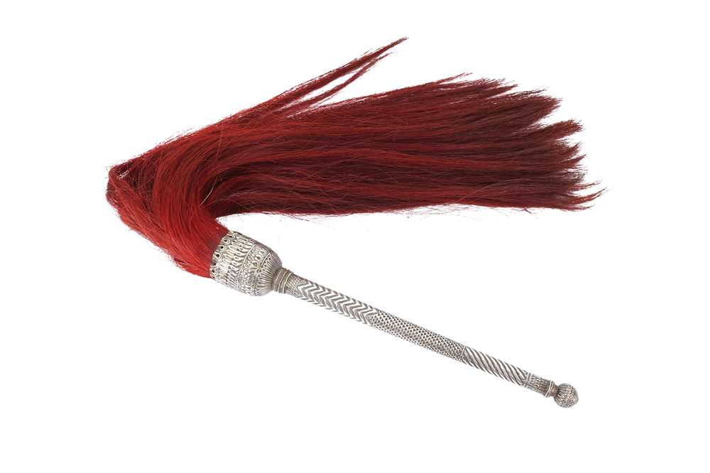 Lot 323 - A FLY WHISK WITH SILVER HANDLE