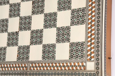 Lot 253 - λ A PORTABLE MICRO-MOSAIC KHATAMKARI CHESS AND BACKGAMMON BOARD