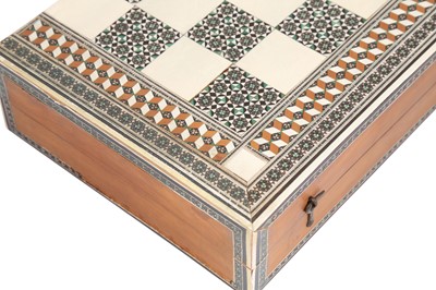 Lot 253 - λ A PORTABLE MICRO-MOSAIC KHATAMKARI CHESS AND BACKGAMMON BOARD