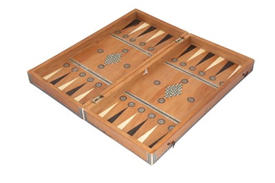 Lot 253 - λ A PORTABLE MICRO-MOSAIC KHATAMKARI CHESS AND BACKGAMMON BOARD