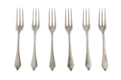 Lot 223 - A set of six Edwardian sterling silver dessert forks, London 1909 by Brewis & Co