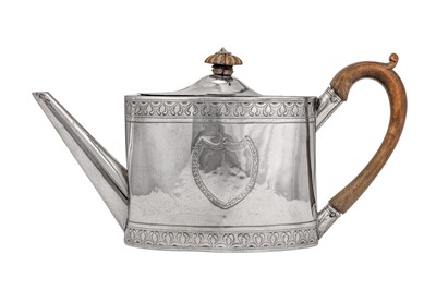 Lot 311 - A George III sterling silver teapot, London 1792 by John Robins (reg. 20th Oct 1774)