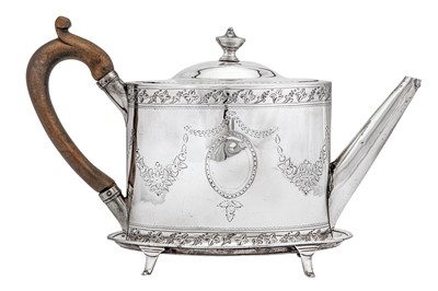 Lot 313 - A George III sterling silver teapot on stand, the teapot London 1792 by Frances Purton (reg. 4th March 1783)