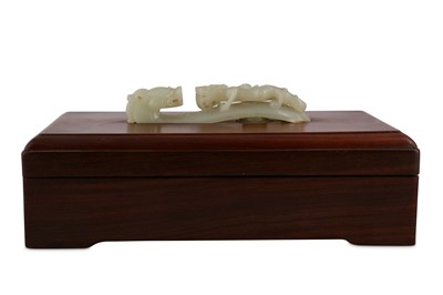 Lot 330 - A CHINESE JADE-INLAID HARDWOOD BOX AND COVER.