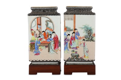 Lot 893 - A PAIR OF CHINESE FAMILLE ROSE 'LADIES' VASES.