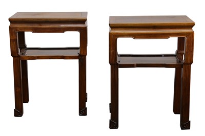 Lot 261 - A PAIR OF CHINESE WOOD STOOLS.