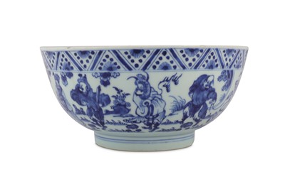Lot 341 - A CHINESE BLUE AND WHITE 'EIGHT IMMORTALS' BOWL.