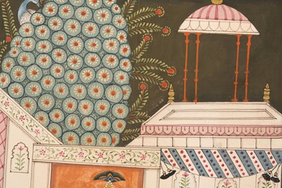 Lot 338 - AN ILLUSTRATION FROM A RASIKAPRIYA SERIES: KRISHNA AND RADHA TENDERLY EMBRACING