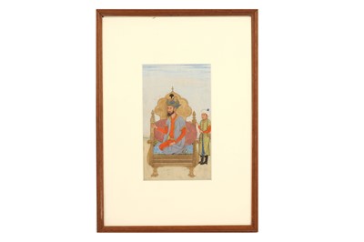 Lot 335 - A PORTRAIT OF THE MUGHAL EMPEROR HUMAYUN, ENTHRONED