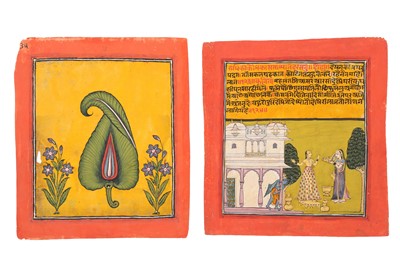 Lot 333 - TWO ILLUSTRATIONS TO A RAGAMALA SERIES (VERSO) AND  TWO PLANT STUDIES (RECTO)