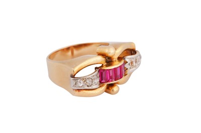 Lot 184 - A synthetic ruby and diamond ring, circa 1950