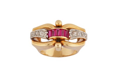Lot 184 - A synthetic ruby and diamond ring, circa 1950