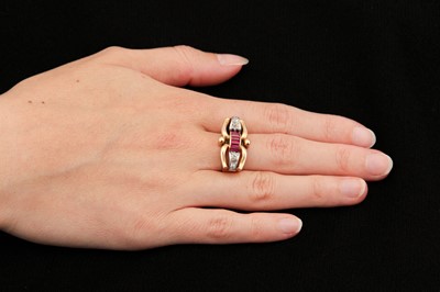 Lot 184 - A synthetic ruby and diamond ring, circa 1950