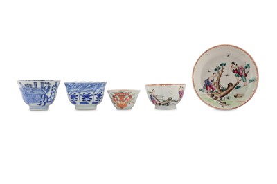 Lot 478 - FOUR CHINESE CUPS AND A SAUCER.