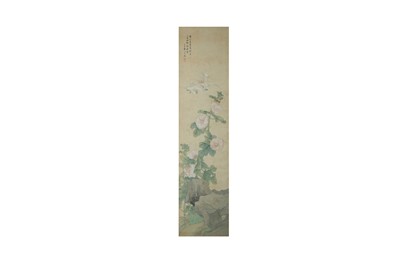 Lot 959 - A CHINESE 'HOLLYHOCK AND SWALLOWS' PAINTING.