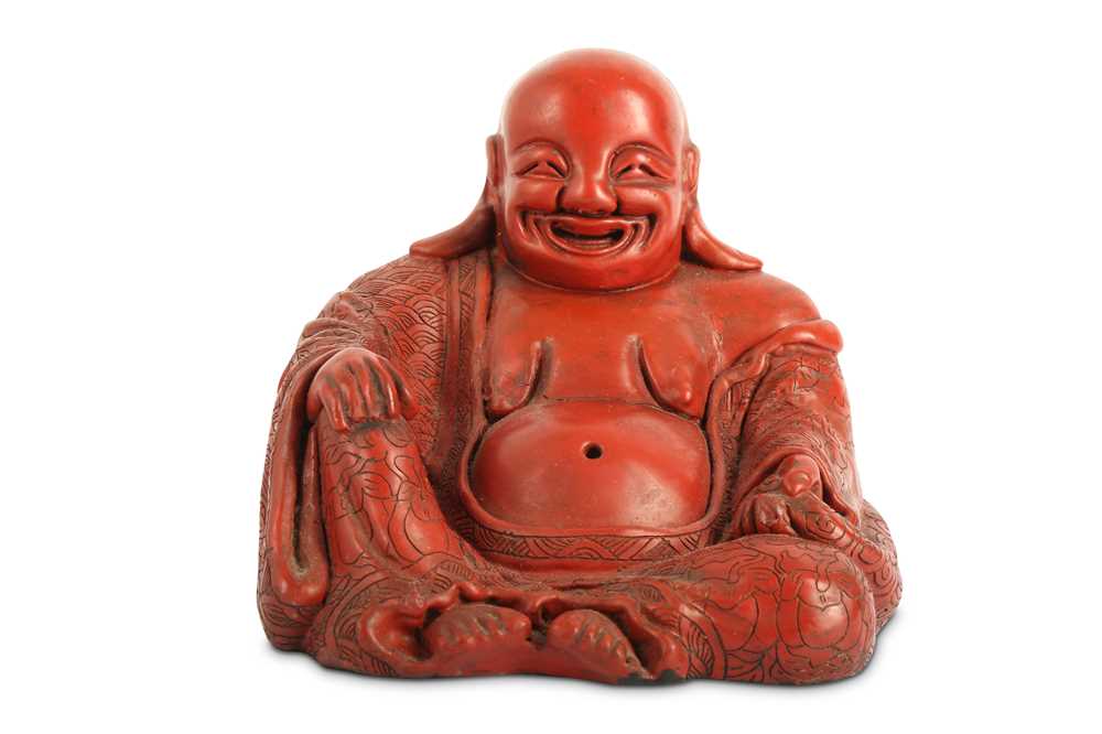 Lot 48 - A CHINESE CINNABAR LACQUER FIGURE OF BUDAI HESHANG.