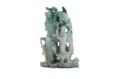 Lot 195 - A CHINESE JADEITE CARVING OF THREE IMMORTALS.