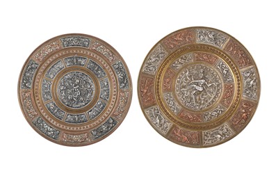Lot 387 - TWO COPPER AND SILVER-OVERLAID DISHES