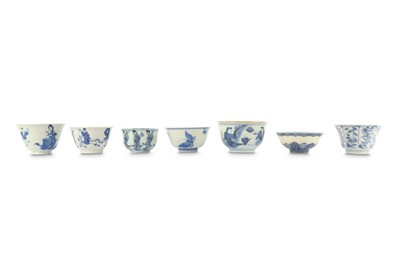 Lot 480 - SEVEN BLUE AND WHITE CUPS.