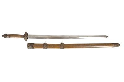 Lot 861 - A CHINESE SWORD IN A SHAGREEN SHAFT.
