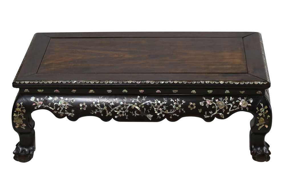 Lot 161 - A CHINESE MOTHER OF PEARL-INLAID LOW TABLE.