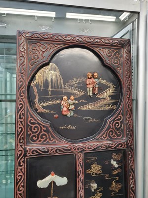 Lot 168 - λ A CHINESE CINNABAR LACQUER SIX-FOLD SCREEN.