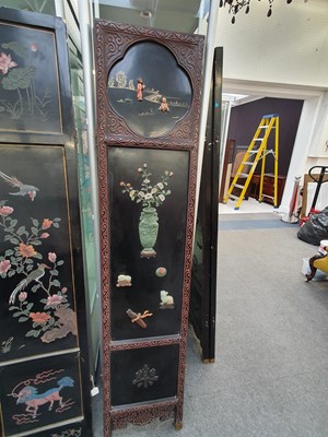 Lot 171 - λ A CHINESE  CINNABAR LACQUER SIX-FOLD SCREEN.