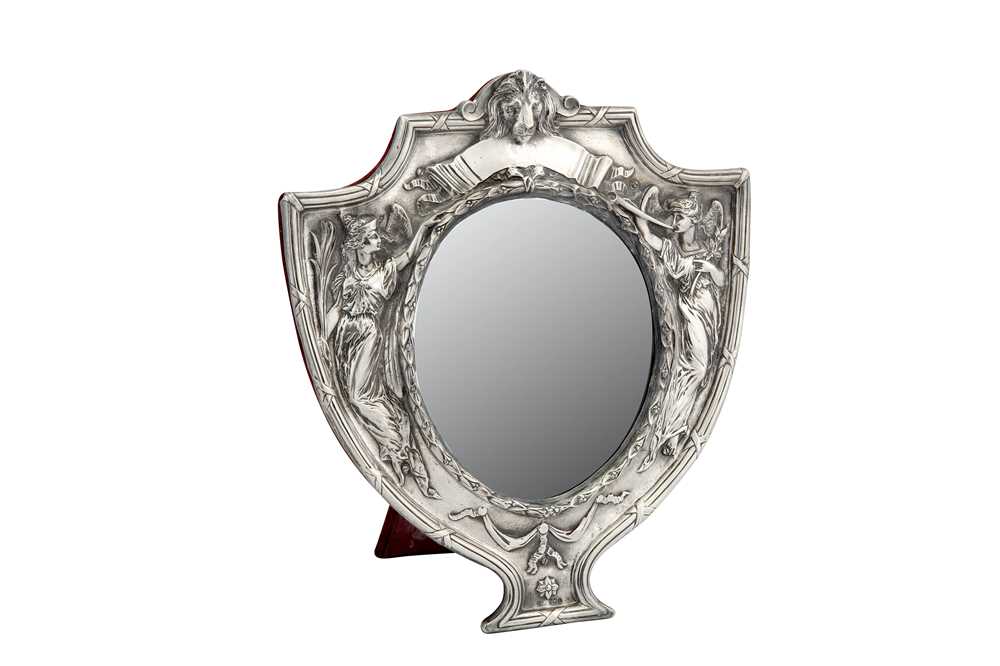 Lot 16 - A George V sterling silver mounted dressing table mirror, Birmingham 1910 by J A Restall & Co