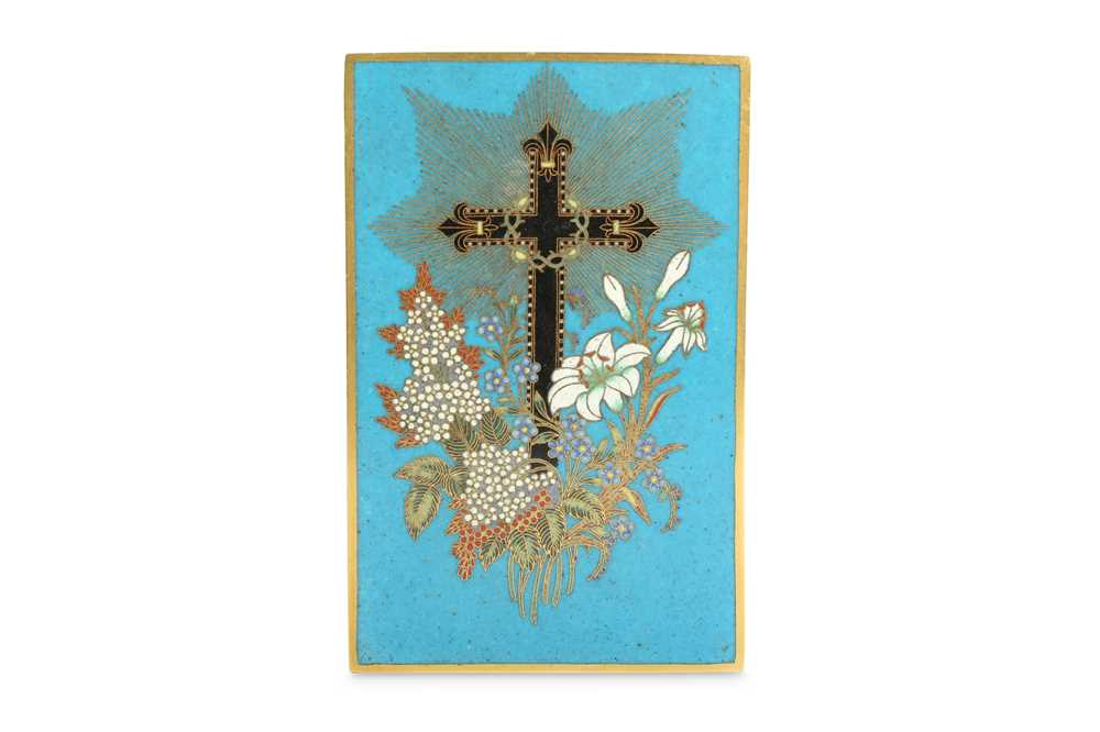 Lot 1044 - A JAPANESE CLOISONNE PANEL.