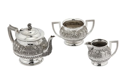 Lot 133 - An early - 20th century Anglo - Indian silver three-piece tea service, Calcutta circa 1930 by Rai Buddree das Bahadur & Sons