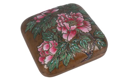 Lot 1045 - A JAPANESE ENAMELLED METAL WRITING BOX AND COVER (SUZURIBAKO).