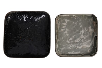 Lot 1045 - A JAPANESE ENAMELLED METAL WRITING BOX AND COVER (SUZURIBAKO).